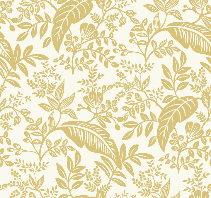 Canopy Gold & White Wallpaper by Rifle Paper Co. Designer Rifle Paper Co. Covers about 60.8 square feet 27-in by 27-ft long roll Unpasted 25.25 - Swanky Fabrics -