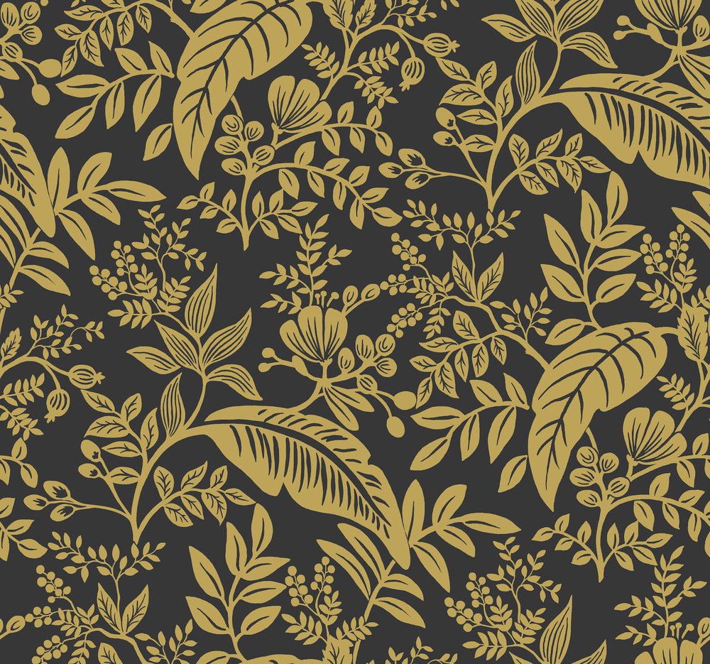 Canopy Gold & Black Wallpaper by Rifle Paper Co. Rifle Paper Co. Covers about 60.8 square feet 27-in by 27-ft long roll Unpasted 25.25 - Fabric Carolina -