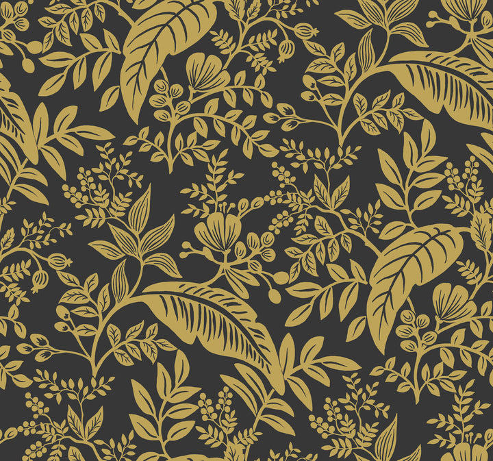 Canopy Gold & Black Wallpaper by Rifle Paper Co. Rifle Paper Co. Covers about 60.8 square feet 27-in by 27-ft long roll Unpasted 25.25 - Fabric Carolina -
