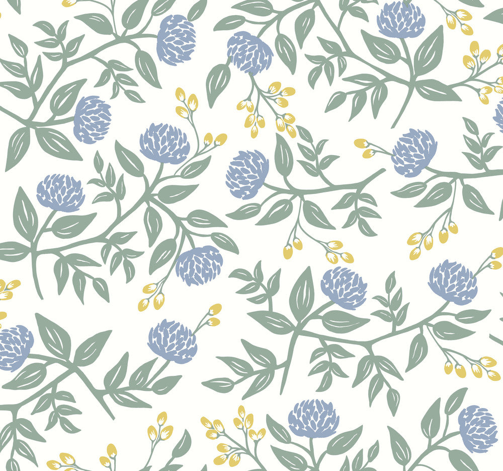 Peonies Periwinkle & Sage Wallpaper by Rifle Paper Co. Rifle Paper Co. Covers about 60.8 square feet 27-in by 27-ft long roll Unpasted 25.25 - Fabric Carolina -