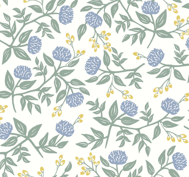 Peonies Periwinkle & Sage Wallpaper by Rifle Paper Co. Rifle Paper Co. Covers about 60.8 square feet 27-in by 27-ft long roll Unpasted 25.25 - Fabric Carolina -