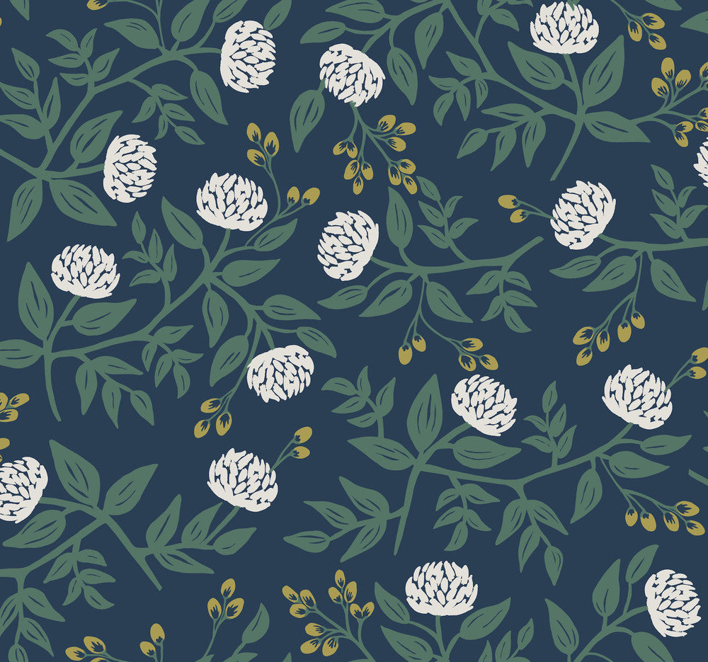 Peonies Navy Wallpaper by Rifle Paper Co. Rifle Paper Co. Covers about 60.8 square feet 27-in by 27-ft long roll Unpasted 25.25 - Fabric Carolina -