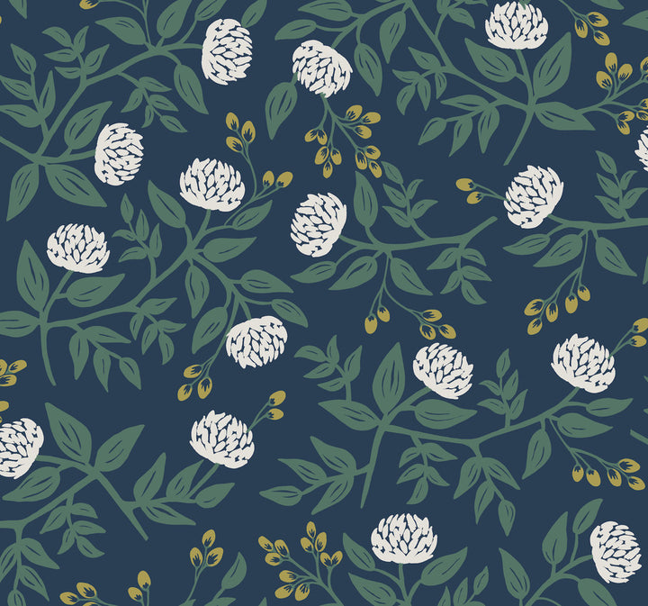 Peonies Navy Wallpaper by Rifle Paper Co. Rifle Paper Co. Covers about 60.8 square feet 27-in by 27-ft long roll Unpasted 25.25 - Fabric Carolina -