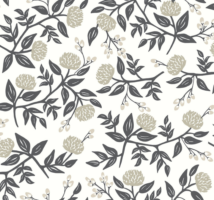 Peonies White & Black Wallpaper by Rifle Paper Co. Rifle Paper Co. Covers about 60.8 square feet 27-in by 27-ft long roll Unpasted 25.25 - Fabric Carolina -
