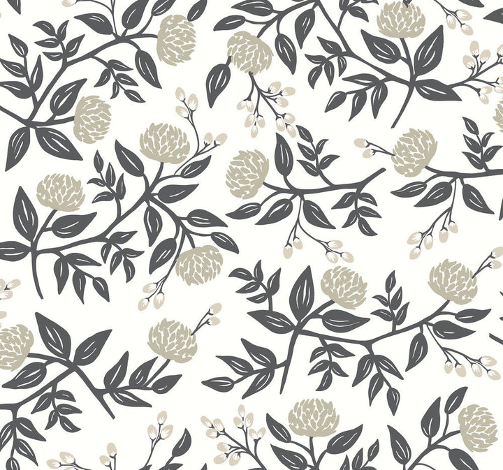 Peonies White & Black Wallpaper by Rifle Paper Co. Designer Rifle Paper Co. Covers about 60.8 square feet 27-in by 27-ft long roll Unpasted 25.25 - Swanky Fabrics -
