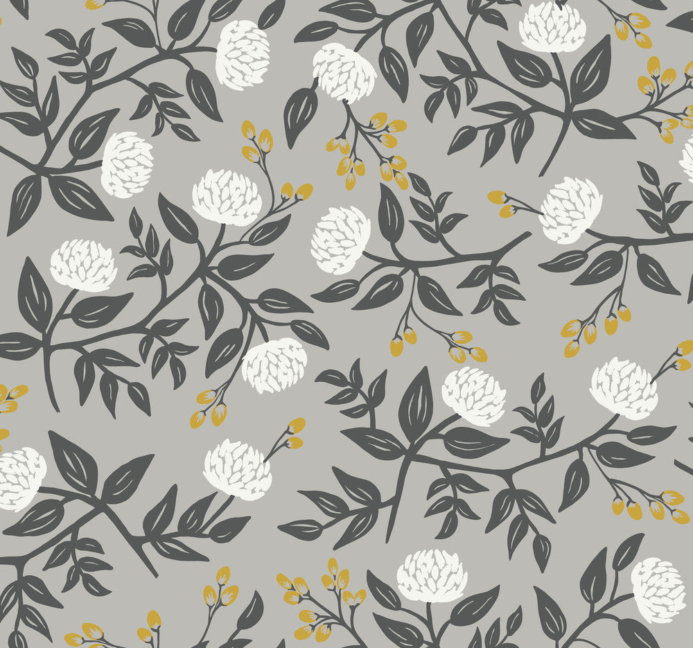 Peonies Grey Wallpaper by Rifle Paper Co. Rifle Paper Co. Covers about 60.8 square feet 27-in by 27-ft long roll Unpasted 25.25 - Fabric Carolina -