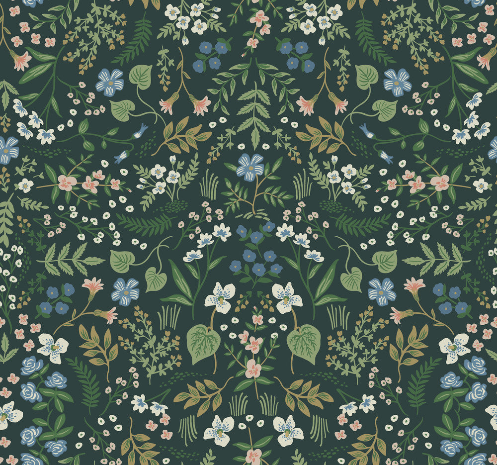 Wildwood Hunter Green Wallpaper by Rifle Paper Co. Rifle Paper Co. Covers about 60.8 square feet 27-in by 27-ft long roll Unpasted 25.25 - Fabric Carolina -