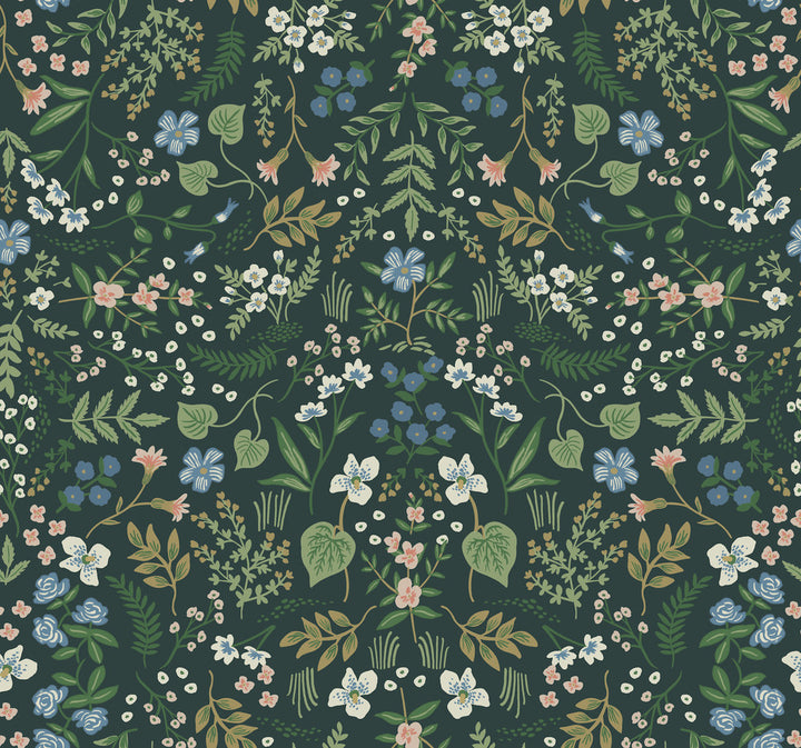 Wildwood Hunter Green Wallpaper by Rifle Paper Co. Rifle Paper Co. Covers about 60.8 square feet 27-in by 27-ft long roll Unpasted 25.25 - Fabric Carolina -
