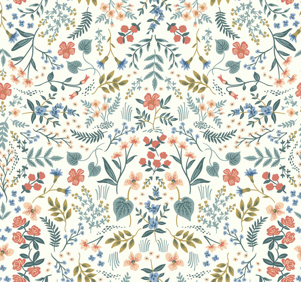 Wildwood Beige & Coral Wallpaper by Rifle Paper Co. Rifle Paper Co. Covers about 60.8 square feet 27-in by 27-ft long roll Unpasted 25.25 - Fabric Carolina -