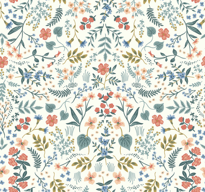 Wildwood Beige & Coral Wallpaper by Rifle Paper Co. Rifle Paper Co. Covers about 60.8 square feet 27-in by 27-ft long roll Unpasted 25.25 - Fabric Carolina -