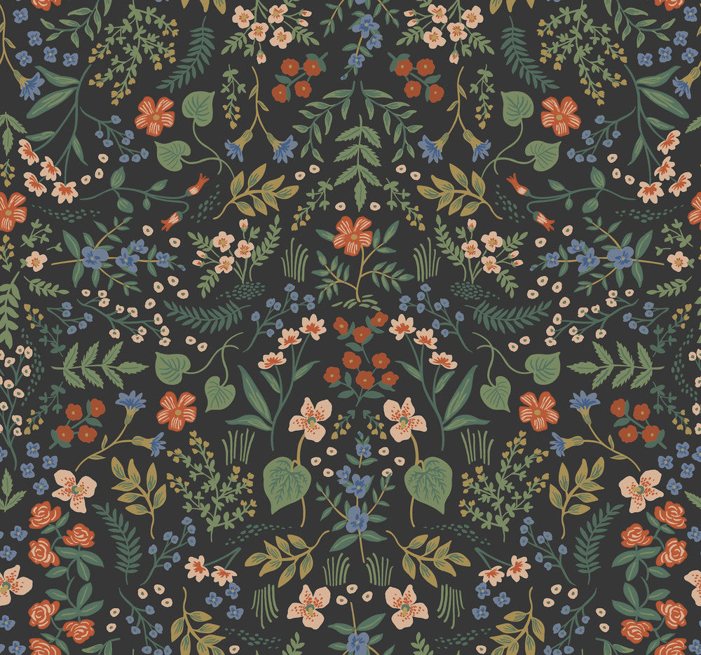 Wildwood Black Wallpaper by Rifle Paper Co. Rifle Paper Co. Covers about 60.8 square feet 27-in by 27-ft long roll Unpasted 25.25 - Fabric Carolina -