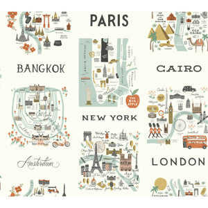 City Maps Mint Metallic Wallpaper by Rifle Paper Co.