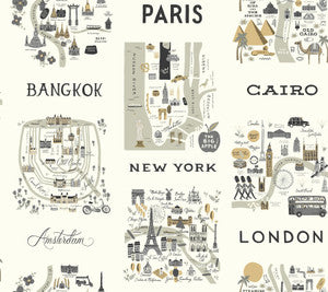 City Maps Grey & Gold Wallpaper by Rifle Paper Co.