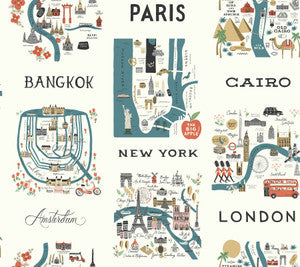 City Maps Blue & Red Wallpaper by Rifle Paper Co.