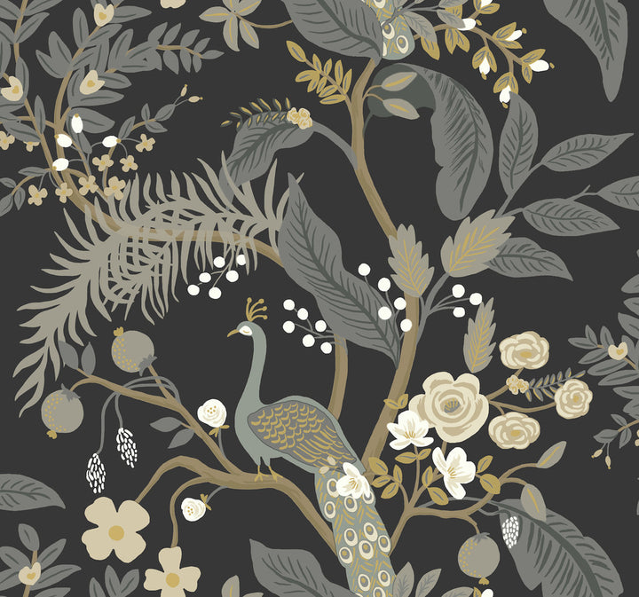 Peacock Black Wallpaper by Rifle Paper Co. Rifle Paper Co. Covers about 60.8 square feet 27-in by 27-ft long roll Unpasted 25.25 - Fabric Carolina -