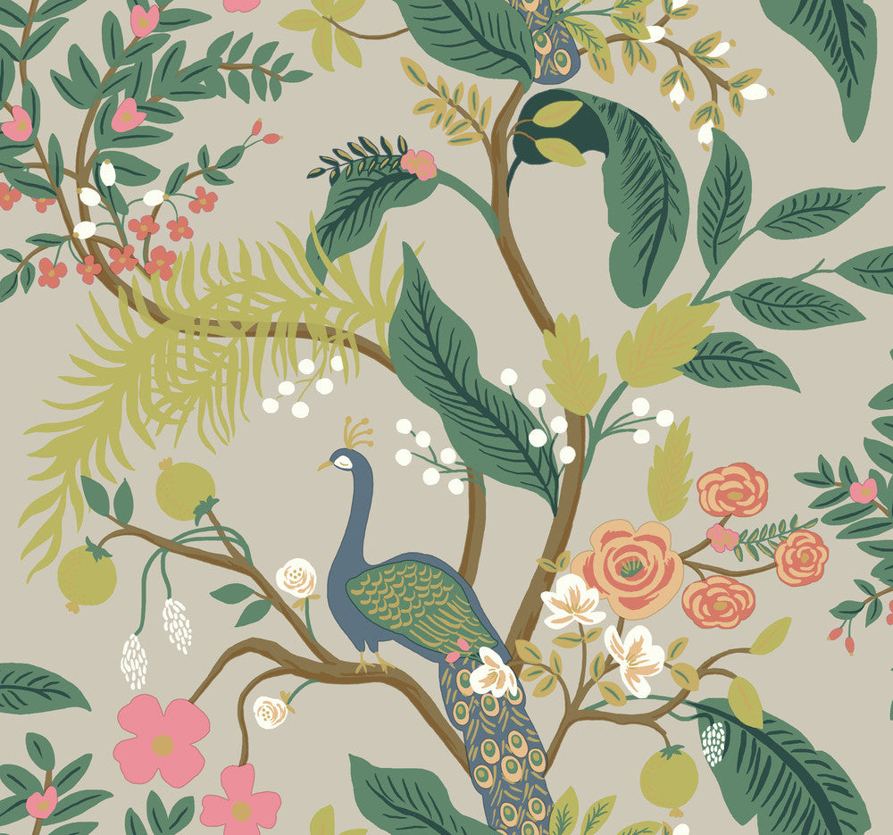 Peacock Linen Wallpaper by Rifle Paper Co. Rifle Paper Co. Covers about 60.8 square feet 27-in by 27-ft long roll Unpasted 25.25 - Fabric Carolina -