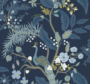 Peacock Navy Wallpaper by Rifle Paper Co.
