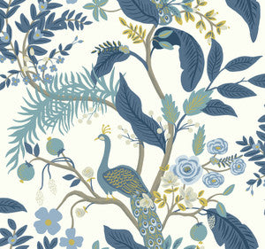 Peacock Blue & White Wallpaper by Rifle Paper Co.