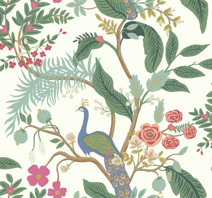 Peacock Periwinkle Wallpaper by Rifle Paper Co. Rifle Paper Co. Covers about 60.8 square feet 27-in by 27-ft long roll Unpasted 25.25 - Fabric Carolina -