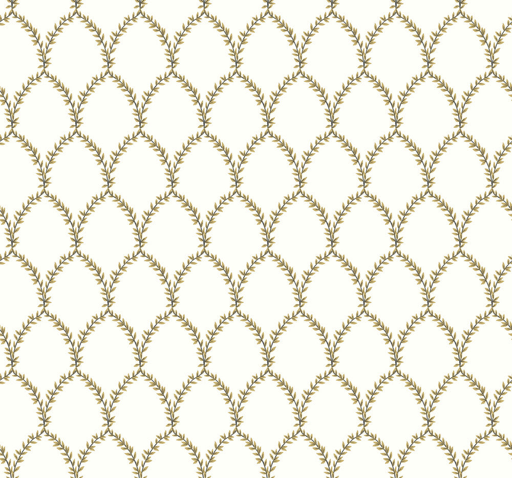 Laurel Gold & White Wallpaper by Rifle Paper Co. Rifle Paper Co. Covers about 60.8 square feet 27-in by 27-ft long roll Unpasted 25.25 - Fabric Carolina -