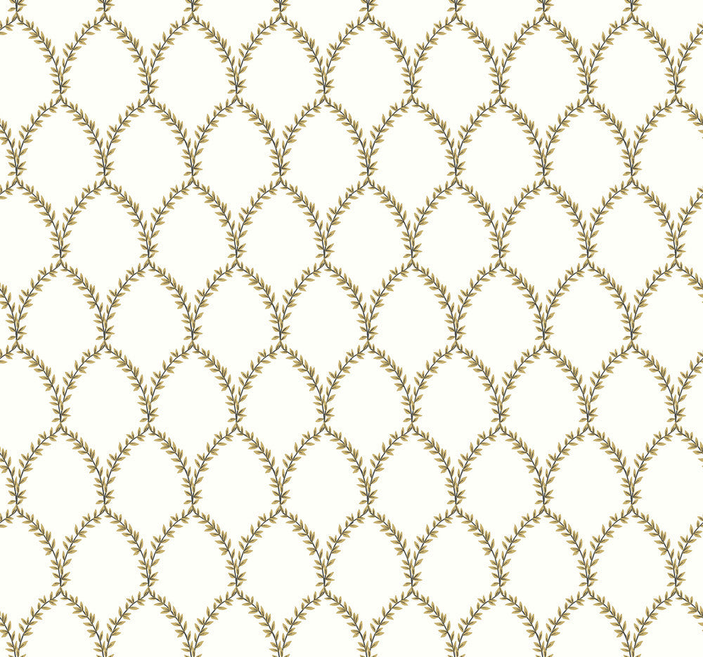 Laurel Gold & White Wallpaper by Rifle Paper Co. Designer Rifle Paper Co. Covers about 60.8 square feet 27-in by 27-ft long roll Unpasted 25.25 - Swanky Fabrics -