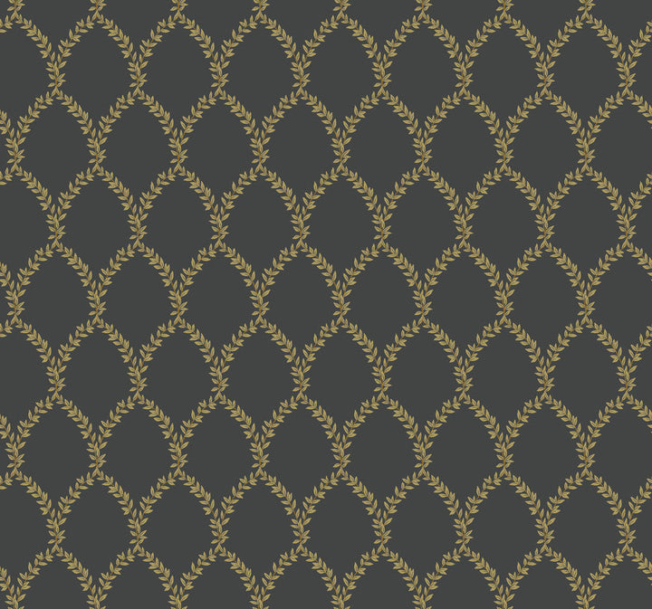 Laurel Gold & Black Wallpaper by Rifle Paper Co. Designer Rifle Paper Co. Covers about 60.8 square feet 27-in by 27-ft long roll Unpasted 25.25 - Swanky Fabrics -
