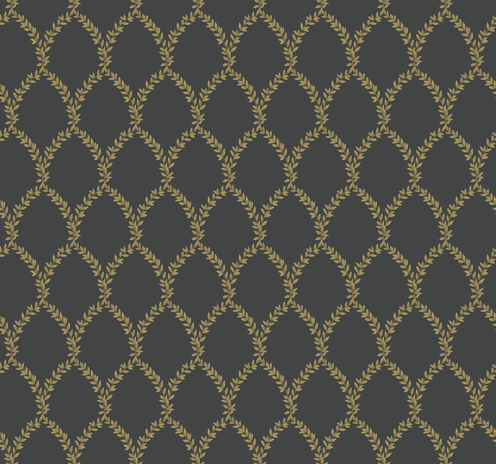 Laurel Gold & Black Wallpaper by Rifle Paper Co. Rifle Paper Co. Covers about 60.8 square feet 27-in by 27-ft long roll Unpasted 25.25 - Fabric Carolina -