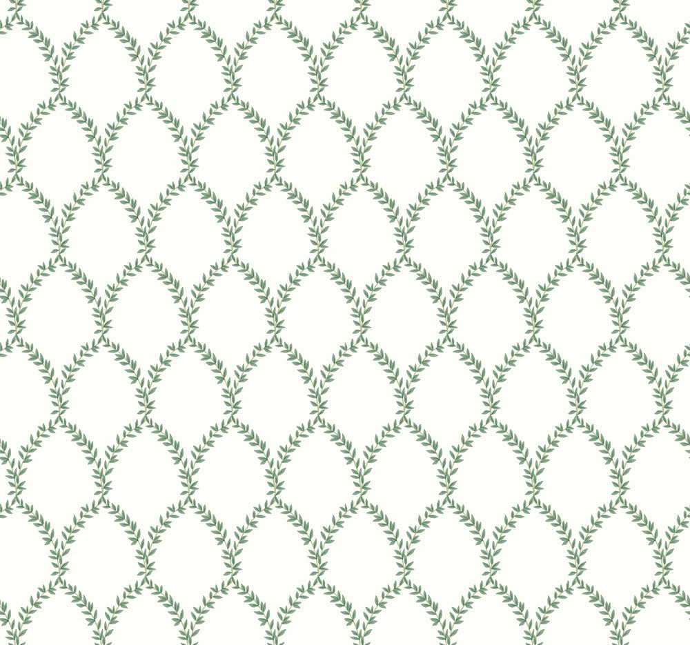 Laurel Green & White Wallpaper by Rifle Paper Co. Rifle Paper Co. Covers about 60.8 square feet 27-in by 27-ft long roll Unpasted 25.25 - Fabric Carolina -