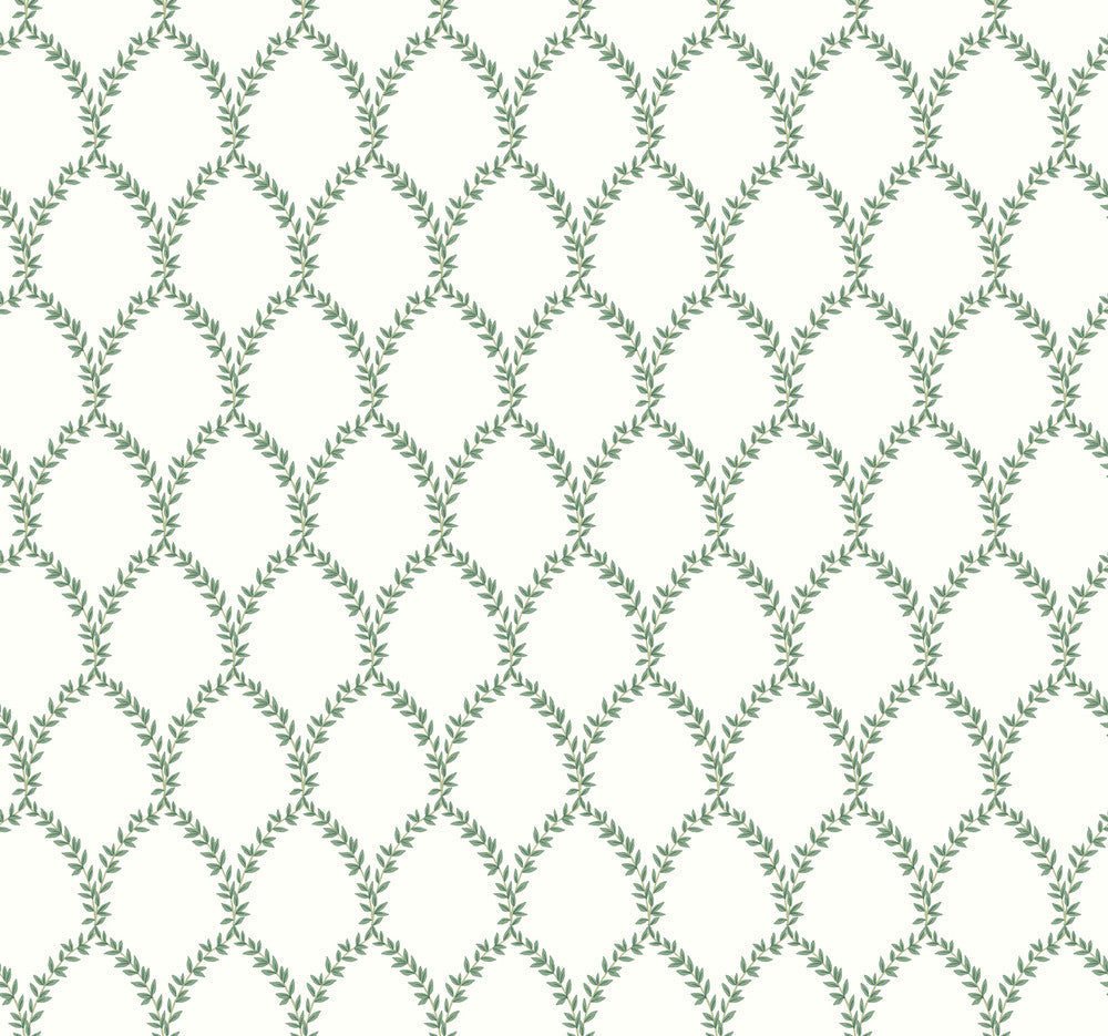 Laurel Green & White Wallpaper by Rifle Paper Co. Designer Rifle Paper Co. Covers about 60.8 square feet 27-in by 27-ft long roll Unpasted 25.25 - Swanky Fabrics -