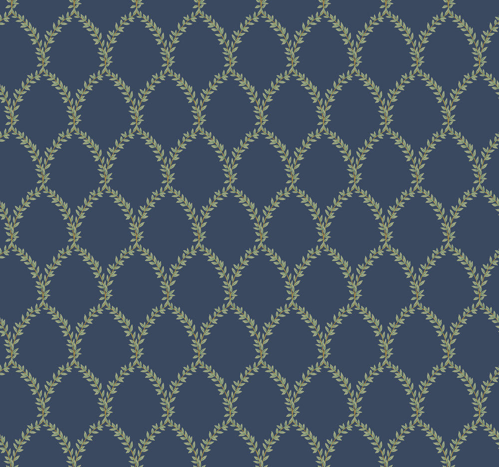 Laurel Navy Wallpaper by Rifle Paper Co. Rifle Paper Co. Covers about 60.8 square feet 27-in by 27-ft long roll Unpasted 25.25 - Fabric Carolina -