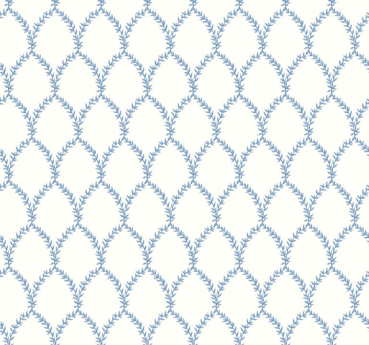 Laurel Blue & White Wallpaper by Rifle Paper Co. Designer Rifle Paper Co. Covers about 60.8 square feet 27-in by 27-ft long roll Unpasted 25.25 - Swanky Fabrics -