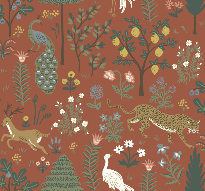 Menagerie Brown Wallpaper by Rifle Paper Co. Rifle Paper Co. Second Edition Covers about 60.8 square feet 27-in by 27-ft long roll Unpasted 25.25 - Fabric Carolina -