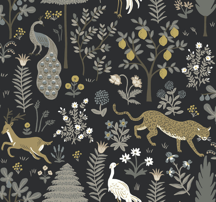 Menagerie Blue Wallpaper by Rifle Paper Co. Rifle Paper Co. Second Edition Covers about 60.8 square feet 27-in by 27-ft long roll Unpasted 25.25 - Fabric Carolina -