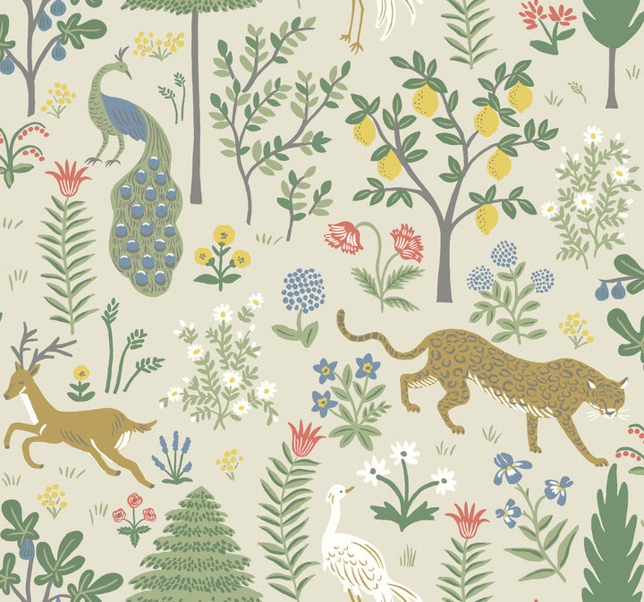 Menagerie Beige Wallpaper by Rifle Paper Co. Rifle Paper Co. Second Edition Covers about 60.8 square feet 27-in by 27-ft long roll Unpasted 25.25 - Fabric Carolina -