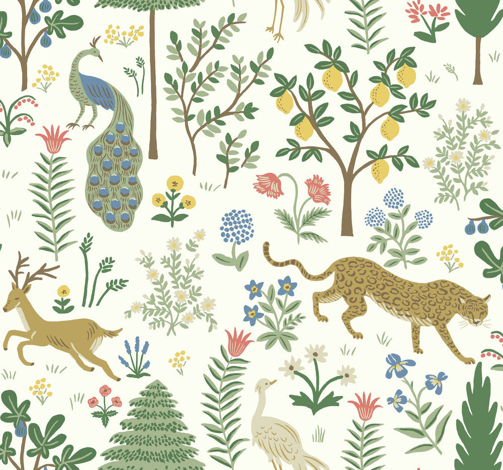 Menagerie White & Brown Wallpaper by Rifle Paper Co. Rifle Paper Co. Second Edition Covers about 60.8 square feet 27-in by 27-ft long roll Unpasted 25.25 - Fabric Carolina -