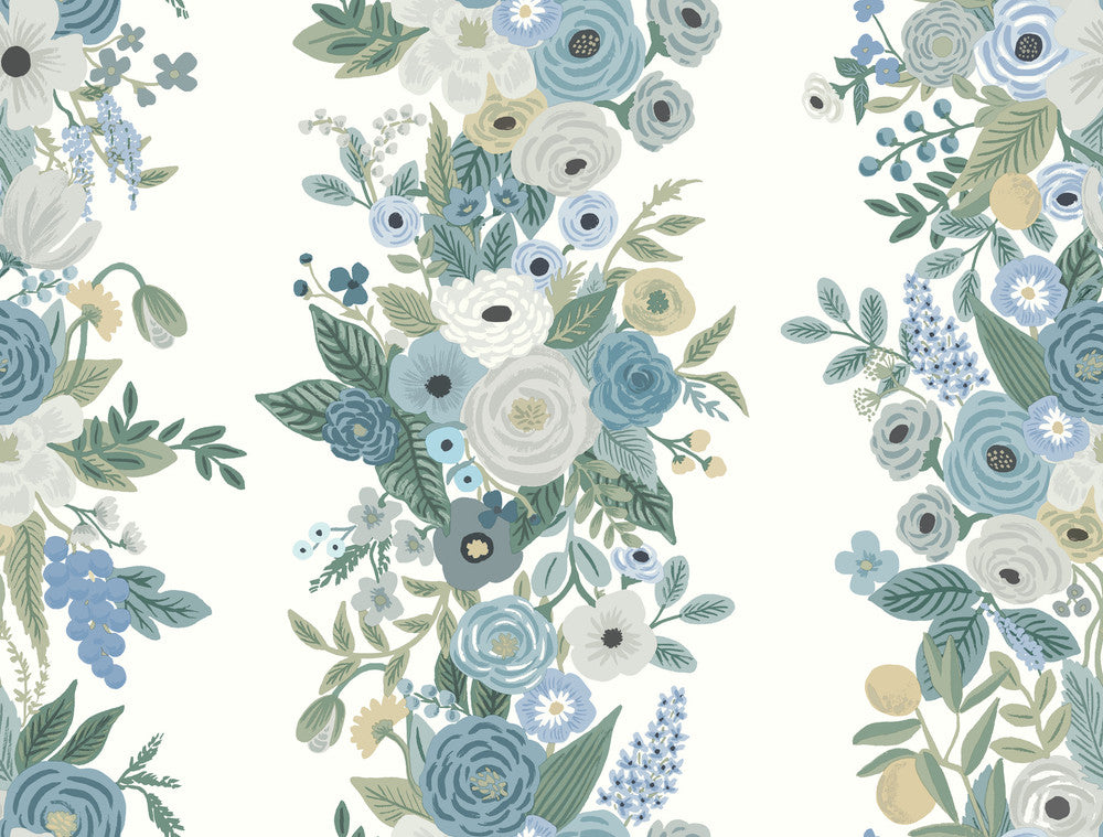 Garden Party Trellis White & Blue Wallpaper by Rifle Paper Co. Rifle Paper Co. Second Edition Covers about 60.8 square feet 27-in by 27-ft long roll Unpasted 20.5 - Fabric Carolina -