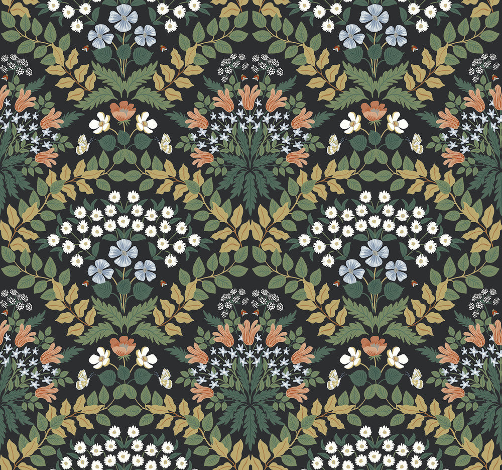Bramble Black & Green Wallpaper by Rifle Paper Co. Rifle Paper Co. Second Edition Covers about 60.8 square feet 27-in by 27-ft long roll Unpasted 25.25 - Fabric Carolina -