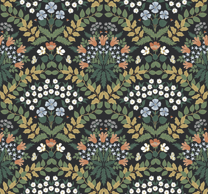 Bramble Black & Green Wallpaper by Rifle Paper Co. Rifle Paper Co. Second Edition Covers about 60.8 square feet 27-in by 27-ft long roll Unpasted 25.25 - Fabric Carolina -