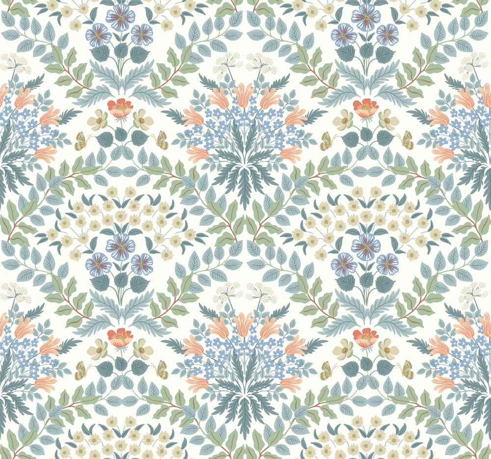 Bramble White & Green Wallpaper by Rifle Paper Co. Rifle Paper Co. Second Edition Covers about 60.8 square feet 27-in by 27-ft long roll Unpasted 25.25 - Fabric Carolina -