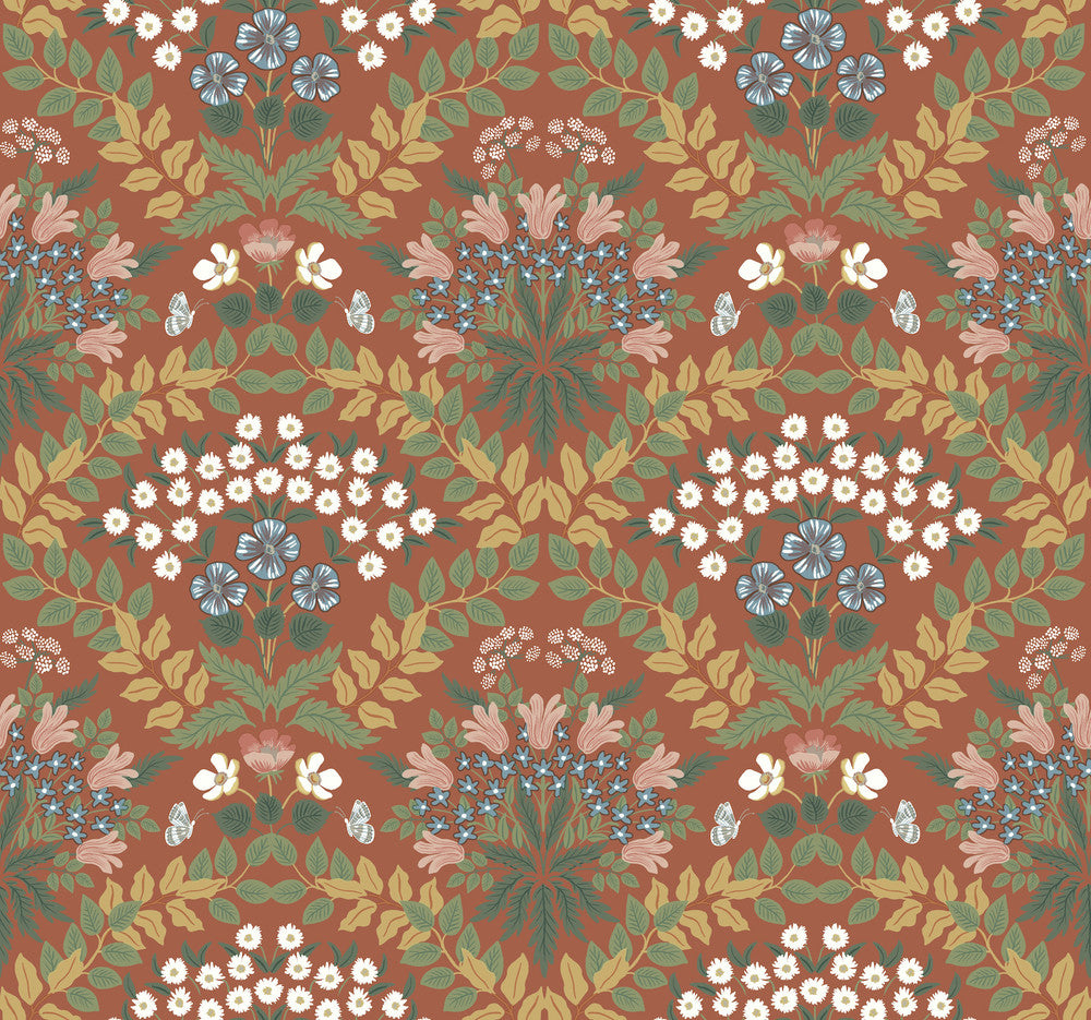 Bramble Red & Green Wallpaper by Rifle Paper Co. Rifle Paper Co. Second Edition Covers about 60.8 square feet 27-in by 27-ft long roll Unpasted 25.25 - Fabric Carolina -