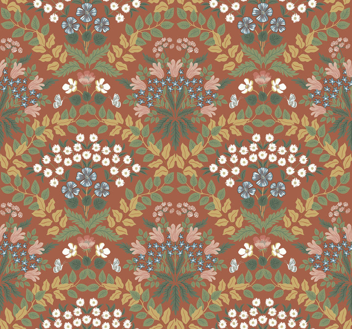 Bramble Red & Green Wallpaper by Rifle Paper Co. Rifle Paper Co. Second Edition Covers about 60.8 square feet 27-in by 27-ft long roll Unpasted 25.25 - Fabric Carolina -