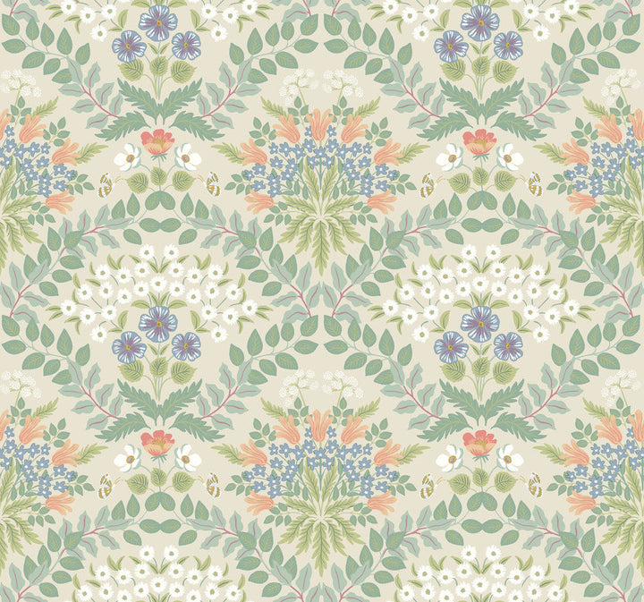 Bramble Beige & Green Wallpaper by Rifle Paper Co. Designer Rifle Paper Co. Second Edition Covers about 60.8 square feet 27-in by 27-ft long roll Unpasted 25.25 - Swanky Fabrics -