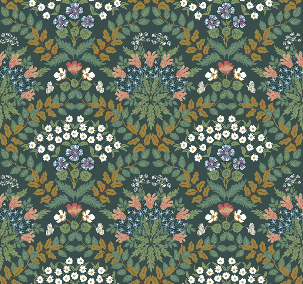 Bramble Green & Gold Wallpaper by Rifle Paper Co. Rifle Paper Co. Second Edition Covers about 60.8 square feet 27-in by 27-ft long roll Unpasted 25.25 - Fabric Carolina -