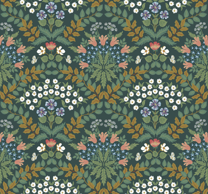 Bramble Green & Gold Wallpaper by Rifle Paper Co. Rifle Paper Co. Second Edition Covers about 60.8 square feet 27-in by 27-ft long roll Unpasted 25.25 - Fabric Carolina -