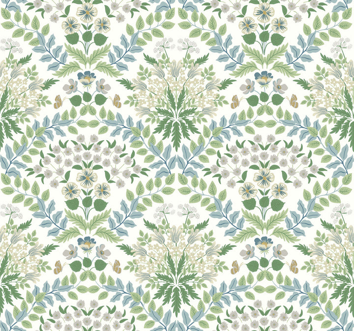 Bramble White & Blue Wallpaper by Rifle Paper Co. Rifle Paper Co. Second Edition Covers about 60.8 square feet 27-in by 27-ft long roll Unpasted 25.25 - Fabric Carolina -