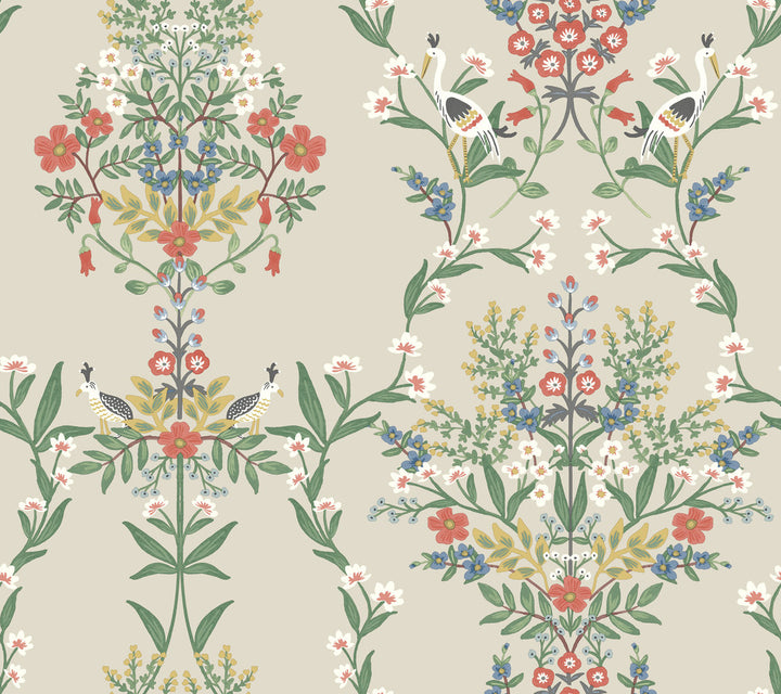 Luxembourg Beige & Red Wallpaper by Rifle Paper Co. Rifle Paper Co. Second Edition Covers about 60.8 square feet 27-in by 27-ft long roll Unpasted 24 - Fabric Carolina -