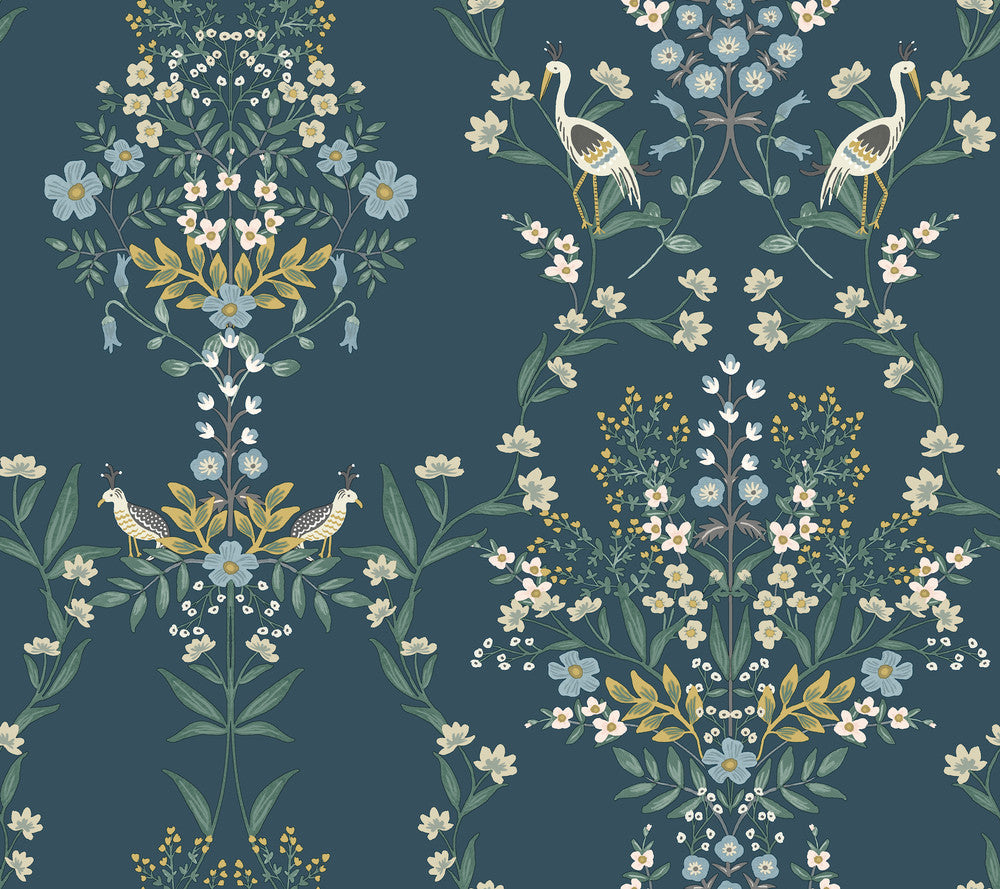 Luxembourg Blue & Green Wallpaper by Rifle Paper Co. Rifle Paper Co. Second Edition Covers about 60.8 square feet 27-in by 27-ft long roll Unpasted 24 - Fabric Carolina -