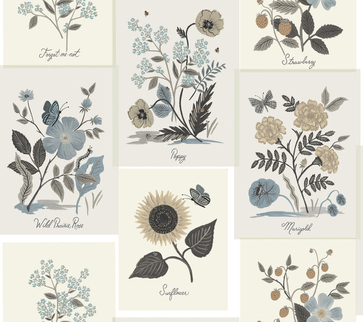 Botanical Prints Beige & Black Wallpaper by Rifle Paper Co. Rifle Paper Co. Second Edition Covers about 60.8 square feet 27-in by 27-ft long roll Unpasted 24 - Fabric Carolina -