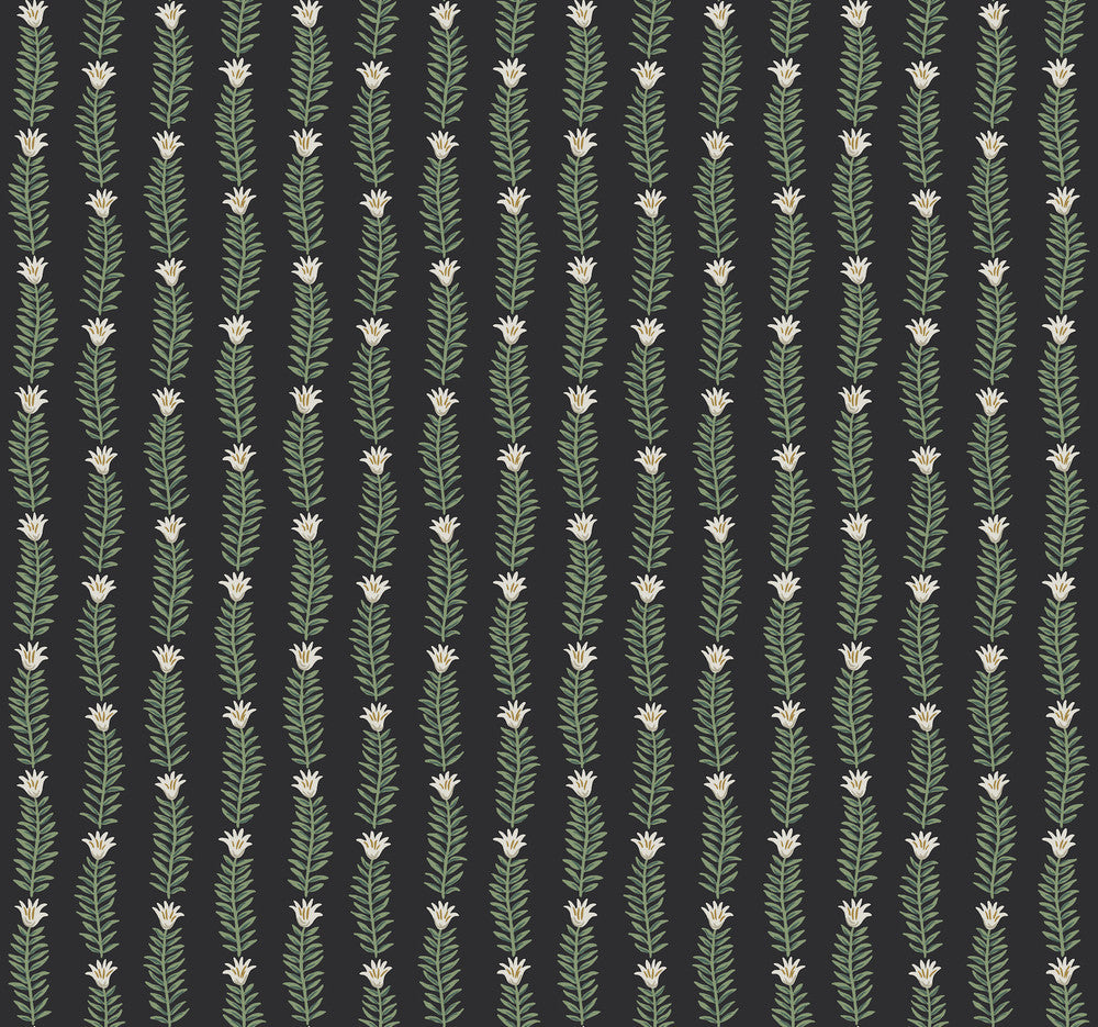 Eden Black & Green Wallpaper by Rifle Paper Co. Rifle Paper Co. Second Edition Covers about 60.8 square feet 27-in by 27-ft long roll Unpasted 25.25 - Fabric Carolina -