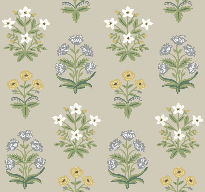 Mughal Rose Beige & Purple Wallpaper by Rifle Paper Co. Rifle Paper Co. Second Edition Covers about 60.8 square feet 27-in by 27-ft long roll Unpasted 25.25 - Fabric Carolina -